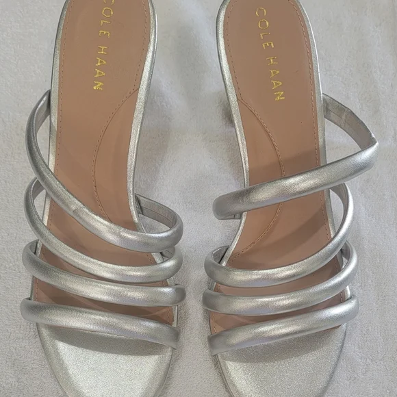 Cole Haan Silver Heeled Sandals with Strappy Design. Size 7 - Picture 6 of 11